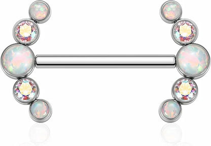 GAGABODY Nipple Piercing Jewelry Nipple Barbells with ABCZ&OPAL Nipple Rings Silver Internally Threaded Tongue G23 Titanium Nipple Piercings 18mm 14g Nipple Barbells Nipple Jewelry Nipple Ring