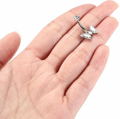 GAGABODY Belly Button Rings 14G G23 Titanium Belly Button Butterfly CZ Belly Ring 10mm Navel Jewelry 14G Belly Piercing Internally Threaded Belly Barbell Silver Navel Piercing Jewelry