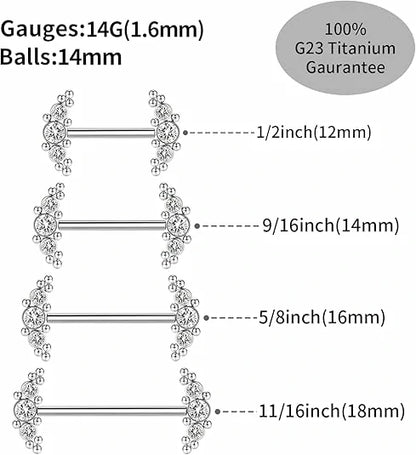 GAGABODY Nipple Piercings Internally Threaded Nipple Barbell Titanium Nipple Jewelry Nipple Rings 14G Internally Threaded Nipple Barbell 12mm Straight Silver Nipple Piercing Jewelry Nipple Bars