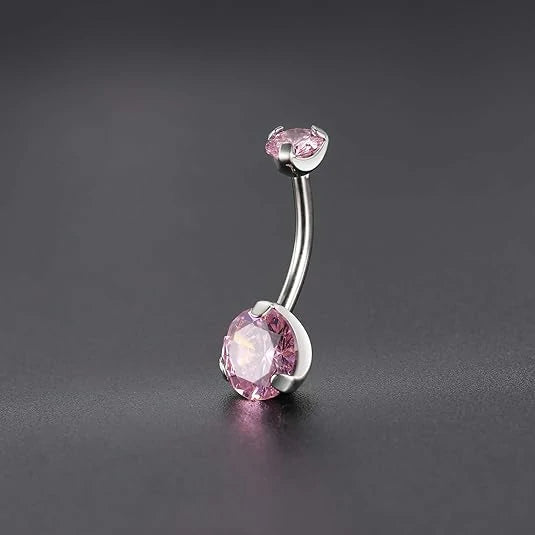 GAGABODY 14G 10mm Titanium Belly Button Ring with Pink CZ 3/8inch Internally threaded Navel Piercing Jewelry