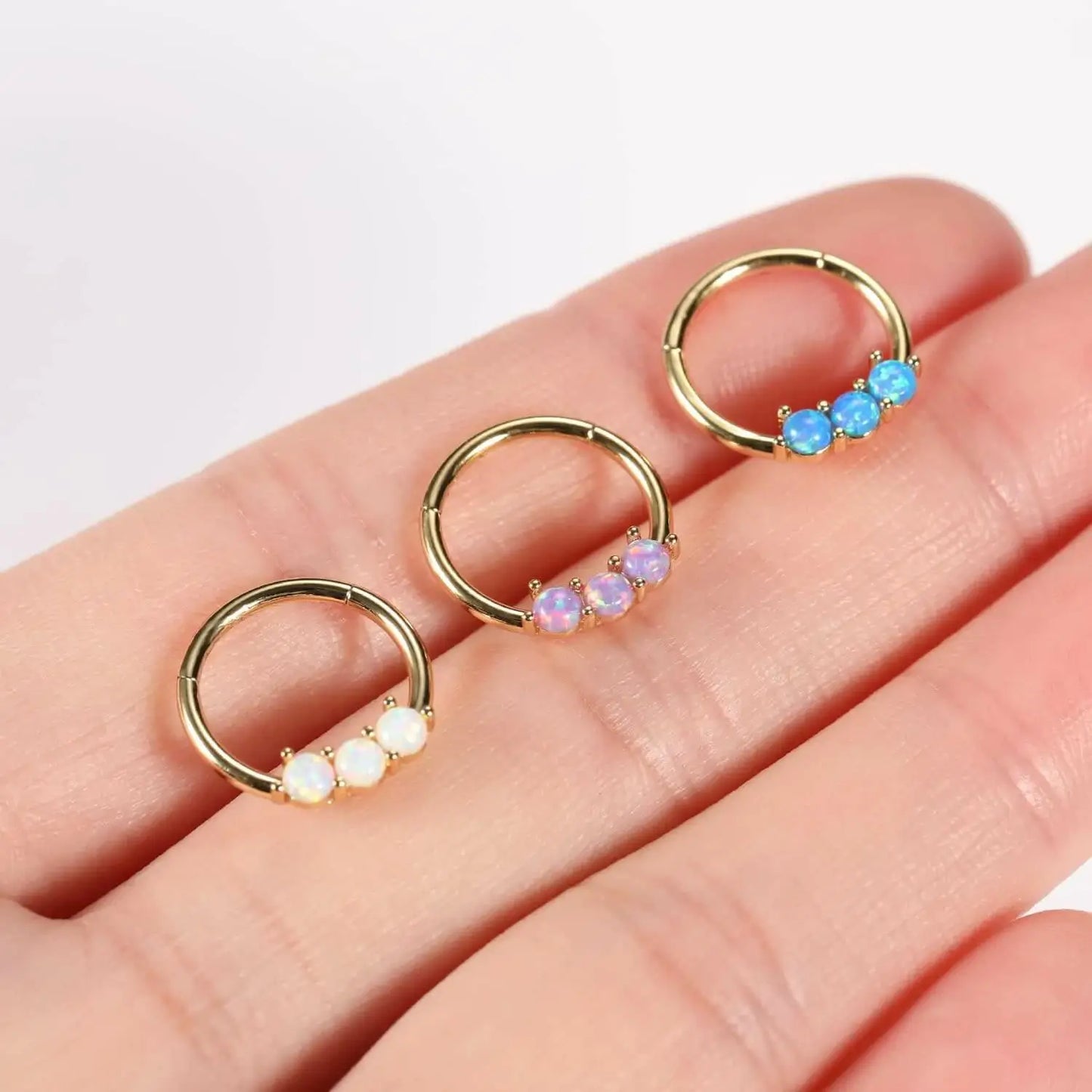 16G Septum Clicker Gold Conch Piercing Jewelry Blue Opal Daith Earrings Surgical Steel Hoop Nose Rings for Women