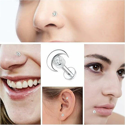 GAGABODY Labret Studs 16g G23 Titanium Earrings16G 6/8/10mm Clear CZ/Opal Titanium Internally Threaded Earrings Labret Monroe Lip Studs Helix Cartilage Tragus Earring Piercing