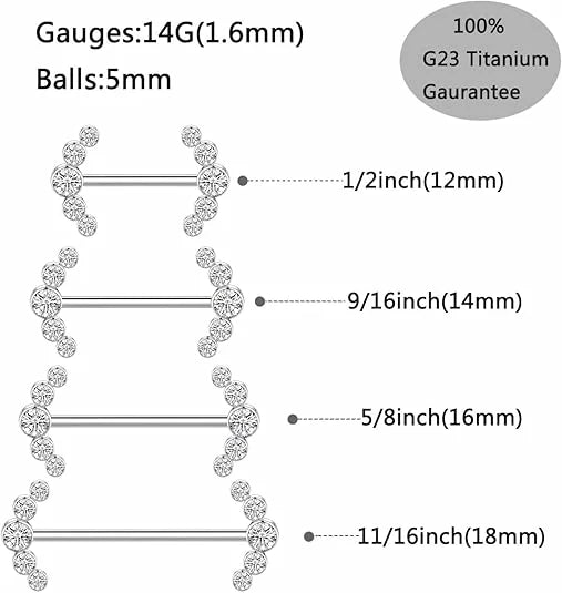 Nipple Piercings Internally Threaded Nipple Barbell Titanium Nipple Jewelry Nipple Rings 14G Internally Threaded Nipple Barbell 12mm Straight Silver Nipple Piercing Jewelry with CZ Nipple Bars