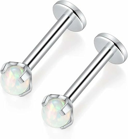 GAGABODY G23 Titanium 16G 3mm Opal Internally Threaded Labret Helix Cartilage Tragus Monroe Lip Studs Earring Piercing 8mm