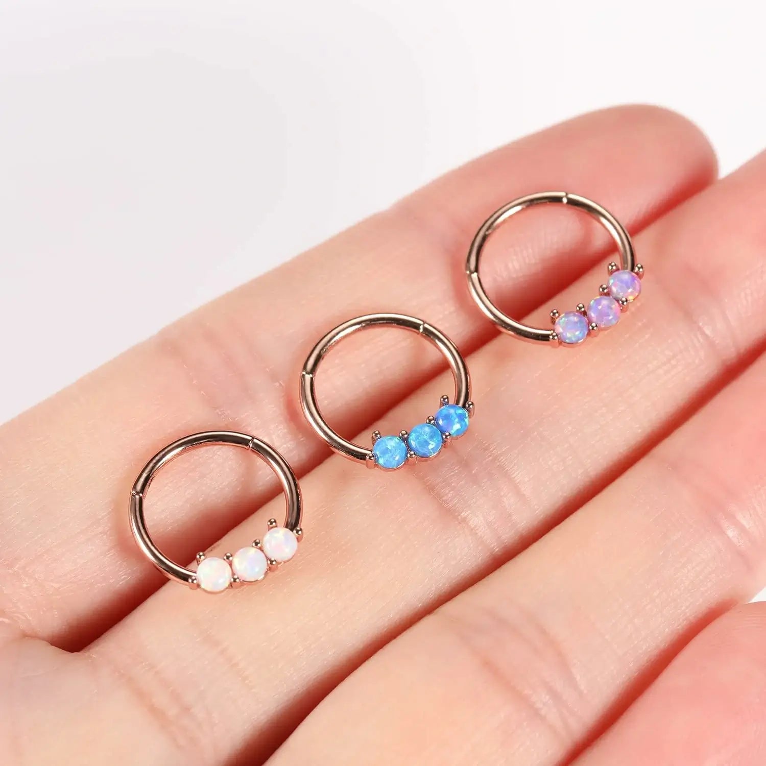 16G Hoop 316L Surgical Steel Hinged Earring Tragus Clicker Hoop Opal &CZ Paved/Prong Set