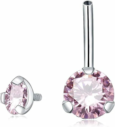 GAGABODY 14G 10mm Titanium Belly Button Ring with Pink CZ 3/8inch Internally threaded Navel Piercing Jewelry