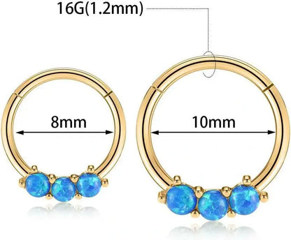 16G Septum Clicker Gold Conch Piercing Jewelry Blue Opal Daith Earrings Surgical Steel Hoop Nose Rings for Women