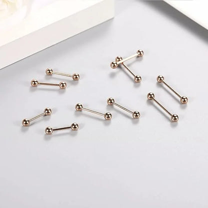 GAGABODY 14G Nipple Piercings 12mm Nipple Rings 14mm Nipple Jewelry 16mm Nipple Rings for Women 18mm Surgical Steel Screw Nipplerings Tongue Barbell Rose Gold 20mm Barbells Piercing Jewelry