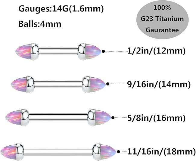 GAGABODY Pair 14G Nipple Rings G23 Titanium Internally Threaded Nipple Barbells 12mm-18mm Bridge Piercing Jewelry Straight Nipple Bar for Women Men Nipple Piercing Jewelry with CZ/Opal