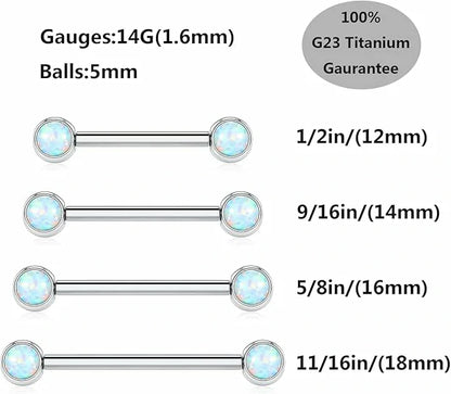 GAGABODY Nipple Piercings Titanium Nipple Rings 14G Nipple Rings for Women White Opal 12mm Straight Silver Nipple Piercing Jewelry Nipple Bars