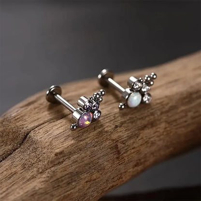 16G Titanium Silver with Opal CZ Lip Studs