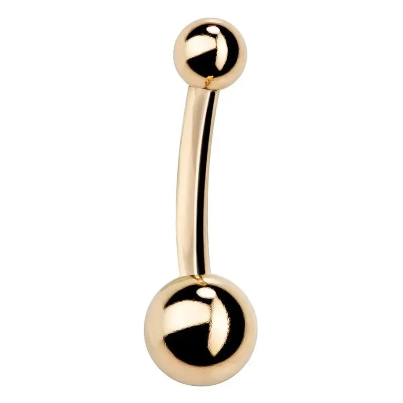 Elegant Dual-Ball 14k Gold Belly Button Ring