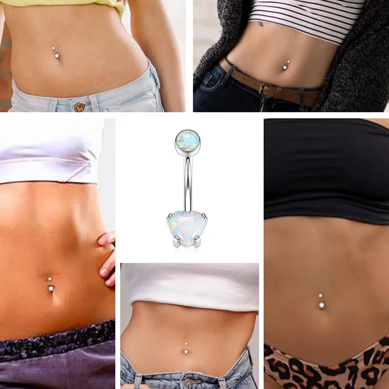 14G G23 3/8 Titanium 10mm Heart Opal Belly Button Ring