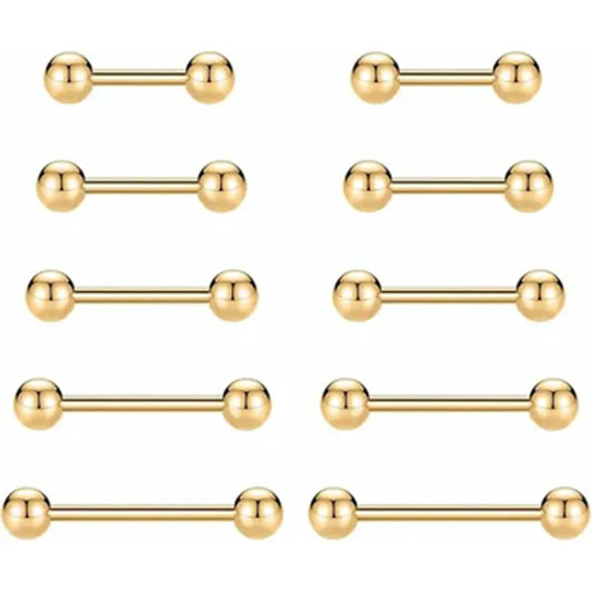 GAGABODY 14G Nipple Rings 12mm Nipple Piercings Gold Nipple Barbells16mm Nipple Jewelry 18mm Long Bar Nipple Ring 20mm Stainless Steel Tongue Barbell 14mm Barbells Piercing Jewelry for Women men