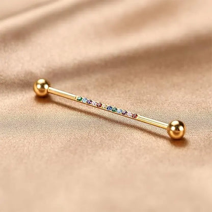 14G Surgical Steel 1/2" Gold Industrial Barbell Bands Hybrid CZ