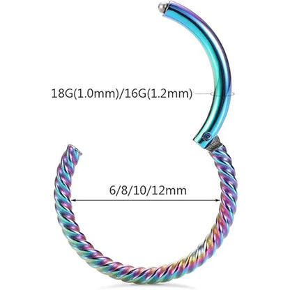 16G Rainbow Twisted Thread Medical Steel Cartilage Earrings Septum Rings