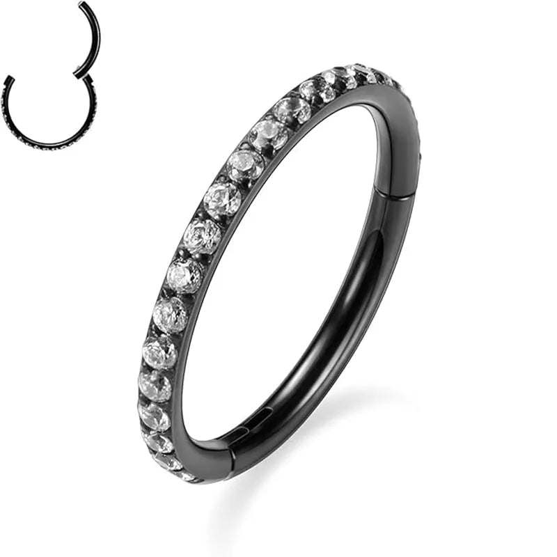 GAGABODY 316L Surgical Steel Clicker Hoop Hinged Nose Ring with CZ 16G Body Jewelry 6mm Clicker Hoop Helix Rook Snug Daith Tragus Black