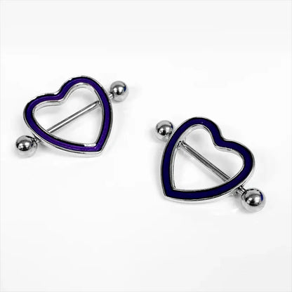 14G 5/8" Glow-in-the-Dark Purple Heart Valentine Nipple Shield Set