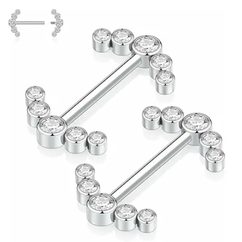 Nipple Piercings Internally Threaded Nipple Barbell Titanium Nipple Jewelry Nipple Rings 14G Internally Threaded Nipple Barbell 12mm Straight Silver Nipple Piercing Jewelry with CZ Nipple Bars