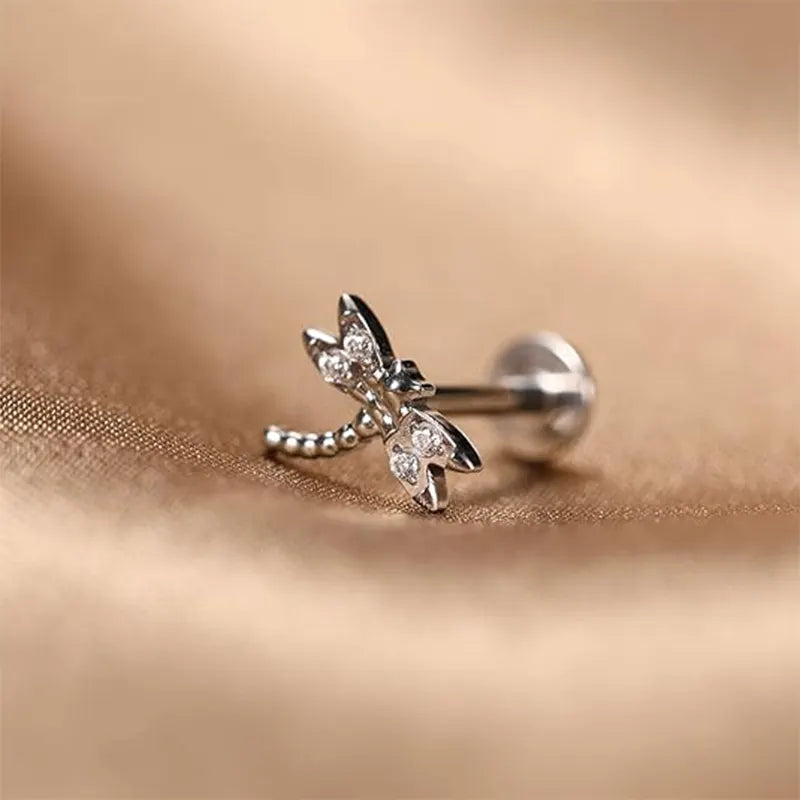 16G Titanium Silver Dragonfly Shape Internal Thread Lip Stud