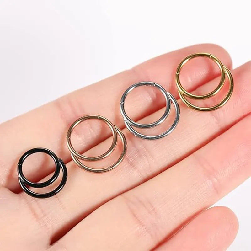 316L Medical Steel Conch Shape Double Ring Silver Hinged Nose Ring