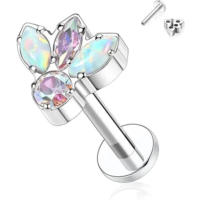 16G Titanium Silver Bee Shape CZ Internal Thread Lip Studs