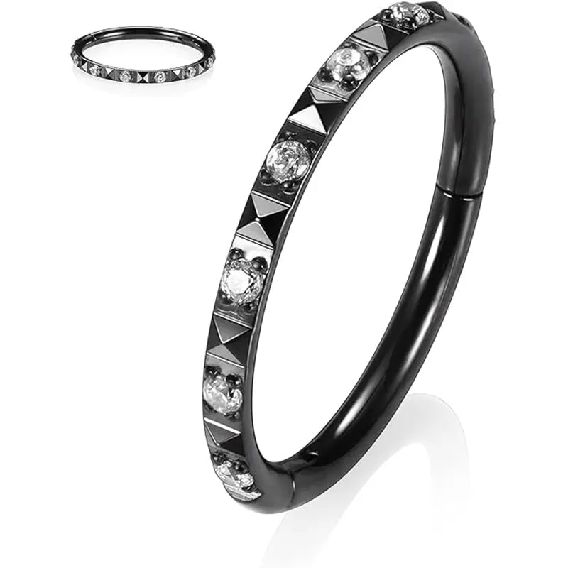 Black Conch Band CZ Pierced Concha Earrings Medical Steel Segmented Ring