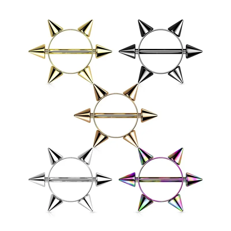 Colored Surgical Steel Spike Cap Nipple Rings