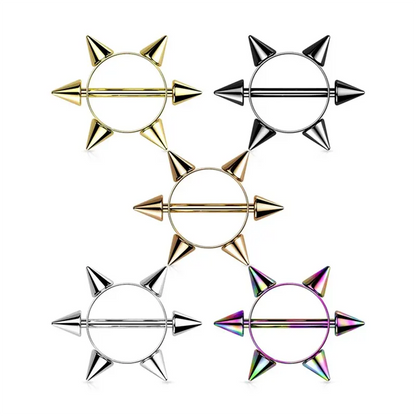 Colored Surgical Steel Spike Cap Nipple Rings