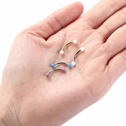 GAGABODY Eyebrow Rings 8mm Eyebrow Piercing G23 Titanium Eyebrow Jewelry Blue Opal Belly Button Rings Round Ball Shape 1/3" Curved Barbell 16g Belly Piercings Silver Rook Daith Earrings Lip Ring