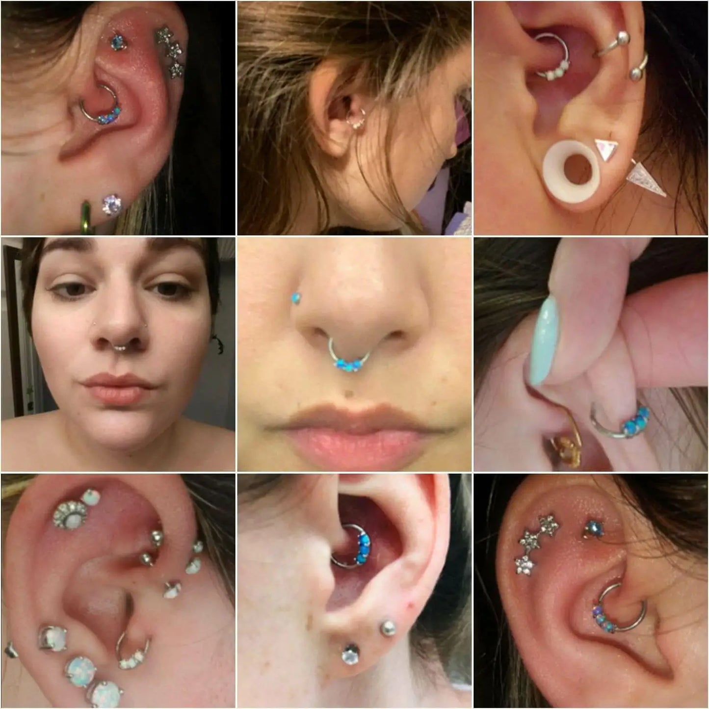 16G Septum Clicker Gold Conch Piercing Jewelry Blue Opal Daith Earrings Surgical Steel Hoop Nose Rings for Women