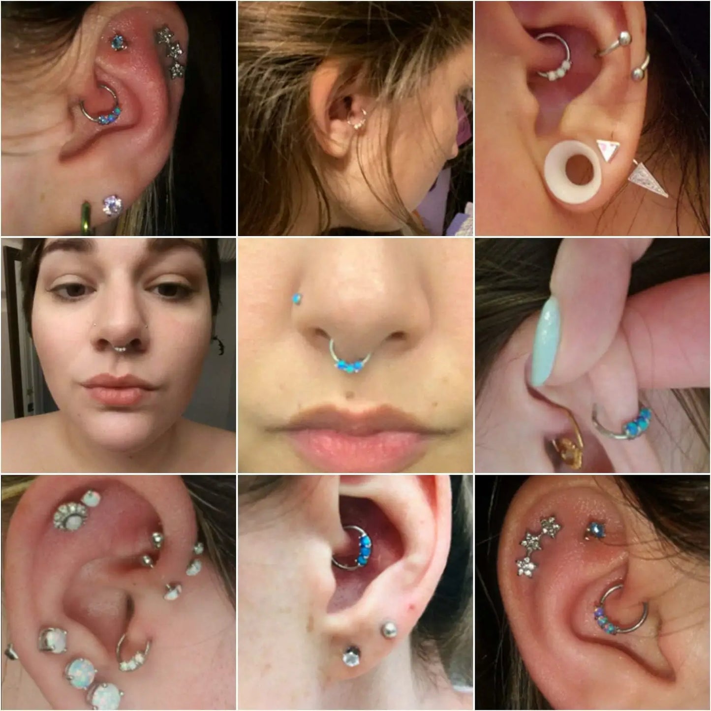 Septum Clicker Opal White 16G 10mm Stainless Steel Conch Tragus Cartilage Helix Daith Rook Earring Hinged Segment Ring Hoop Nose Rings