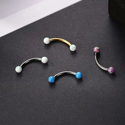 GAGABODY Eyebrow Rings 8mm Eyebrow Piercing G23 Titanium Eyebrow Jewelry Blue Opal Belly Button Rings Round Ball Shape 1/3" Curved Barbell 16g Belly Piercings Silver Rook Daith Earrings Lip Ring