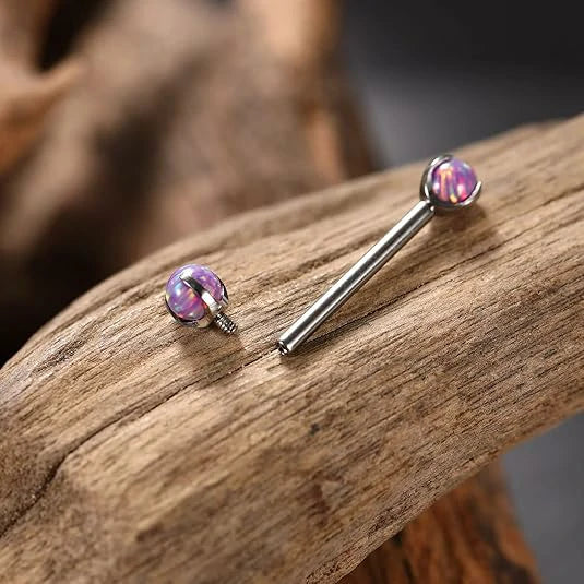 14G Nipple Piercings Purple Opal Nipple Rings Nipple Barbells Internally Threaded Tongue G23 Titanium Nipple Jewelry Prong Set Nipple Ring 14mm Silver Barbell Nipple Rings Titanium Nipple Piercing