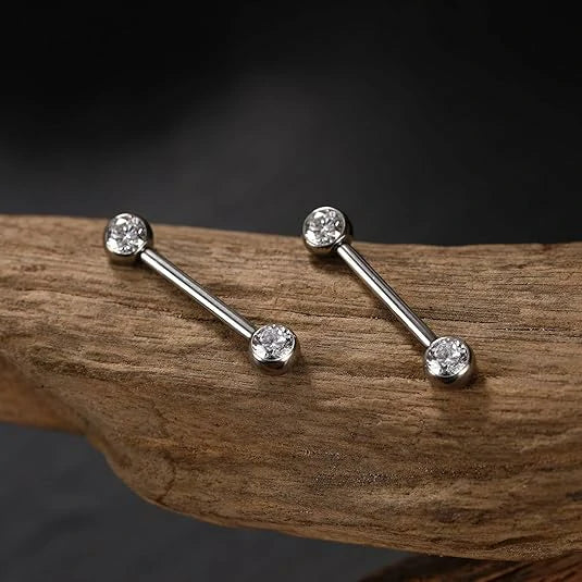 GAGABODY Nipple Barbells 14G Nipple Piercings Clear CZ Nipple Rings G23 Titanium Nipple Jewelry Nipple Ring for Women 14mm Silver Barbell Nipple Rings