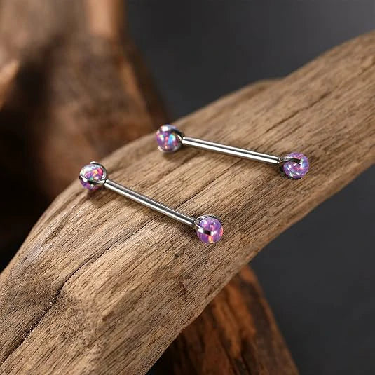 14G Nipple Piercings Purple Opal Nipple Rings Nipple Barbells Internally Threaded Tongue G23 Titanium Nipple Jewelry Prong Set Nipple Ring 14mm Silver Barbell Nipple Rings Titanium Nipple Piercing