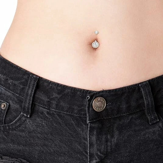 GAGABODY 14G Titanium Belly Button 10mm Belly Button Rings Belly Ring Flower Shape Clear Cubic Zirconia Piercing for Navel Body Jewelry for Women Silver Belly Piercings