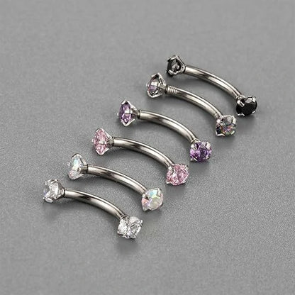 GAGABODY 6Pcs 16G 8mm 316L Surgical Steel Rook Eyebrow Daith earrings Prong Set Gem Sparkles Internally Threaded Curved Barbell