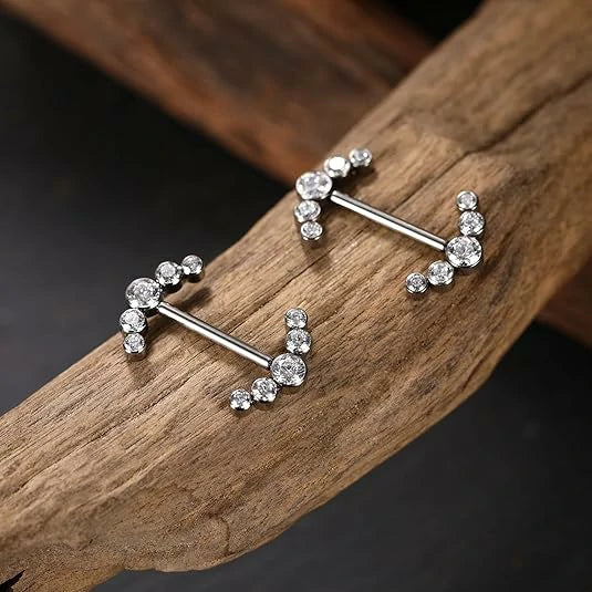 Nipple Piercings Internally Threaded Nipple Barbell Titanium Nipple Jewelry Nipple Rings 14G Internally Threaded Nipple Barbell 12mm Straight Silver Nipple Piercing Jewelry with CZ Nipple Bars