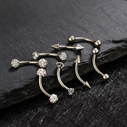 GAGABODY 4Pair 8mm 316L Surgical Steel Rook Eyebrow Daith earrings Prong Set Gem Sparkles Internally Threaded Curved Barbell