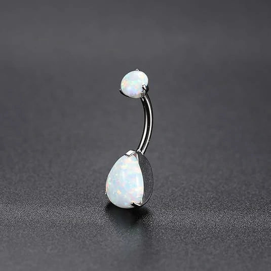 GAGABODY 14G Belly Piercing Jewelry White Opal G23 Titanium Barbell Internally Threaded Belly Silver Body Piercing Ring 3/8" Body Jewelry Belly Rings Water Droplets Belly Button Rings