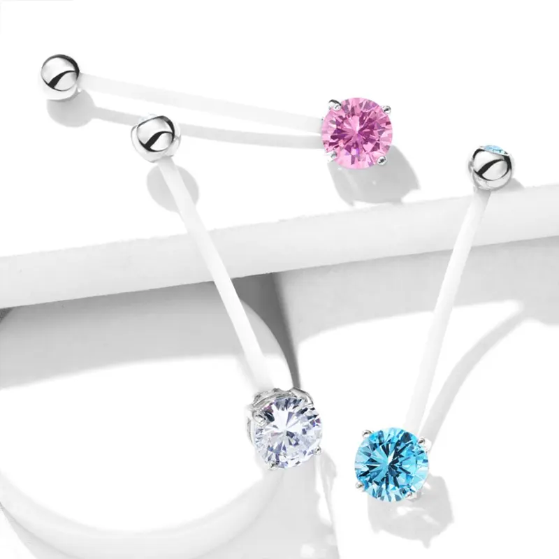 Double Jeweled Prong-Set Belly Bars for Pregnancy