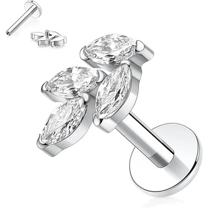 G23 Leaf-shaped Nose Stud 1.2*6 Silver White Zircon