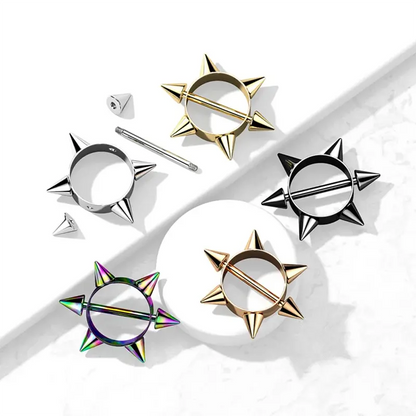 Colored Surgical Steel Spike Cap Nipple Rings