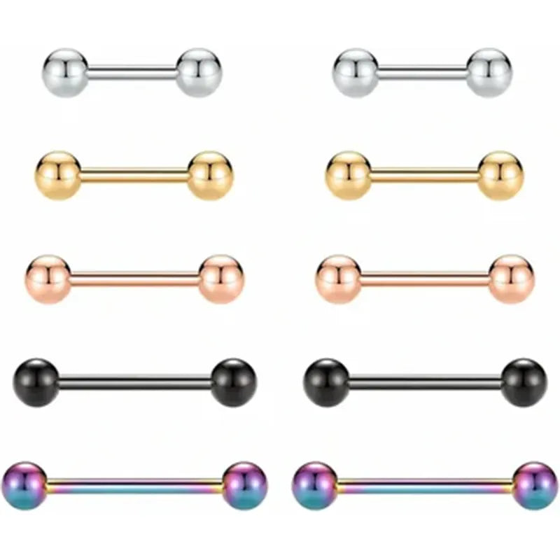 GAGABODY 5 Pairs Nipple Ring 14G Tongue Rings Surgical Steel Screw Nipple Tongue Barbell Nipple Piercings Straight Nipple Rings for Women Men 12mm 14mm 16mm 18mm 20mm