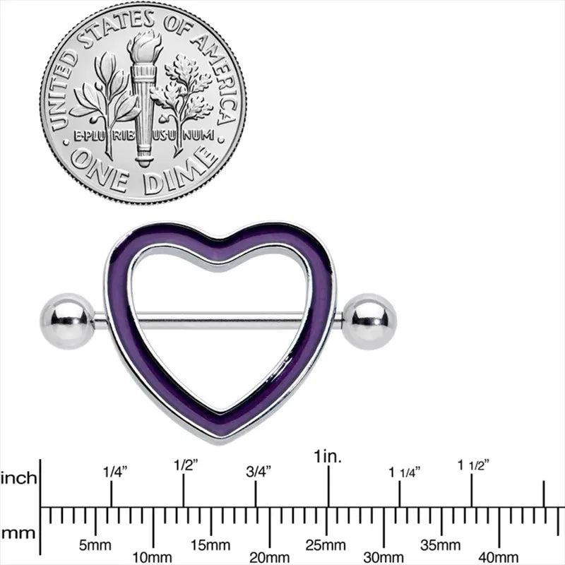 14G 5/8" Glow-in-the-Dark Purple Heart Valentine Nipple Shield Set