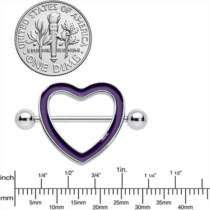 14G 5/8" Glow-in-the-Dark Purple Heart Valentine Nipple Shield Set