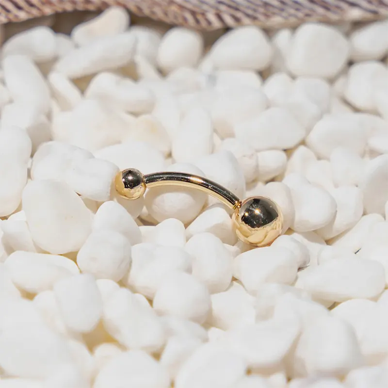 Elegant Dual-Ball 14k Gold Belly Button Ring