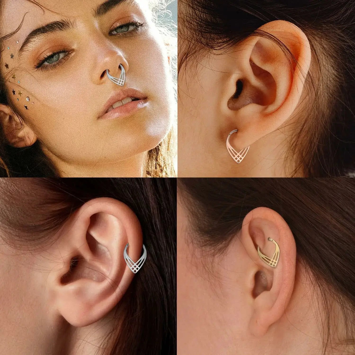 GAGABODY Septum Jewelry Daith Piercing Septum Piercing Helix Earring Conch Earring Hoop Seamless Water Droplets Hollow Out Rings 8mm Hinged Septum Ring 16G 316L Surgical Steel Rose Gold Nose Hoop