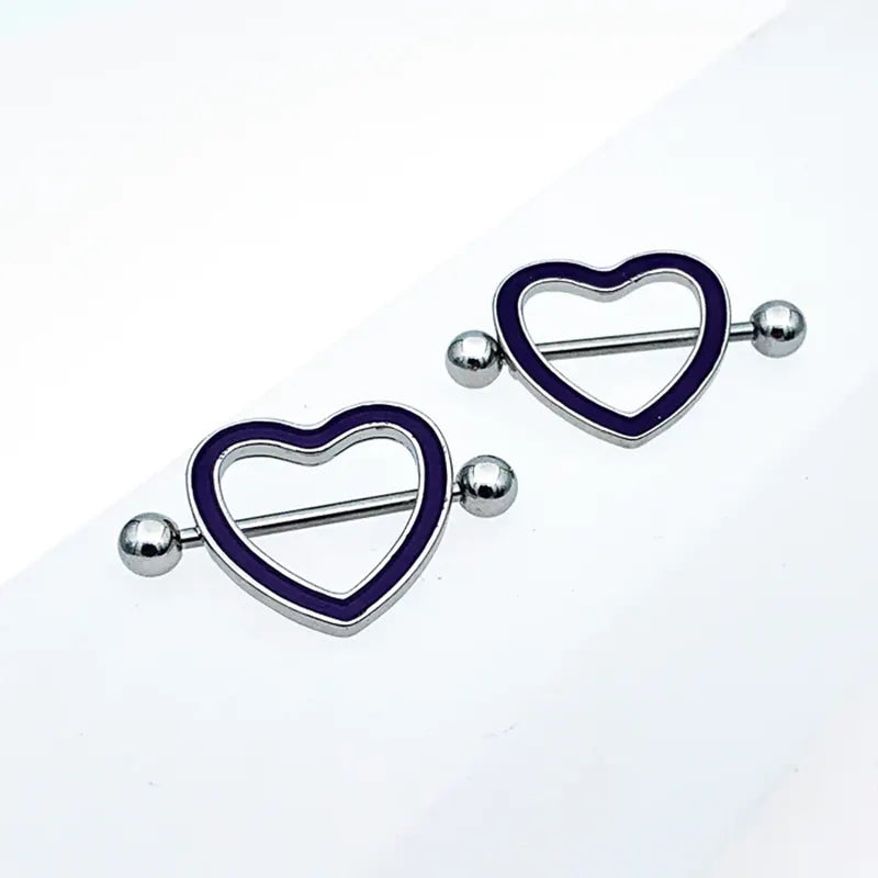 14G 5/8" Glow-in-the-Dark Purple Heart Valentine Nipple Shield Set